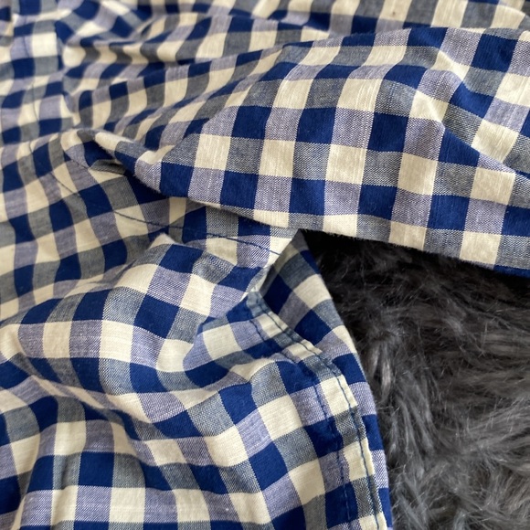 Daniel Crémieux navy pale yellow plaid checkered short-sleeve button down shirt - Picture 7 of 17